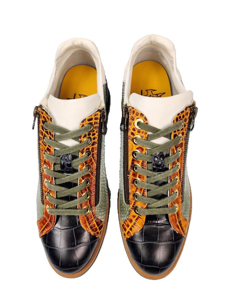 Lorenzi Lorenzi-16880-Bugatti Nero Sneaker Reißverschluss, Kalbsleder, Handgefertigt in Italien