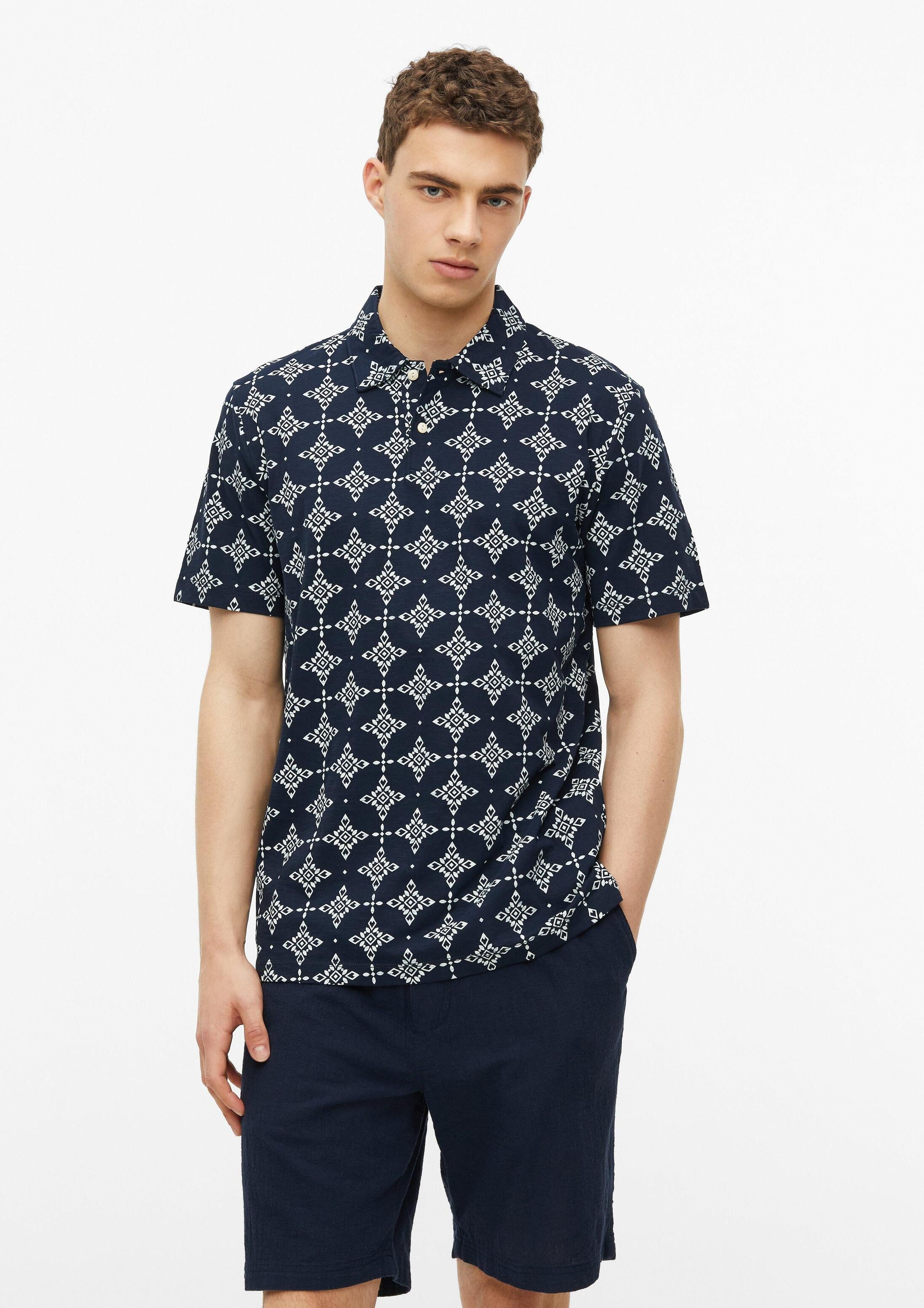 s.Oliver Kurzarmshirt Polo-Shirt Flammgarn-Poloshirt mit All-over-Print