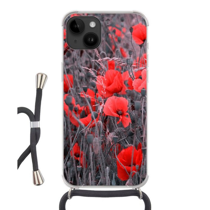 MuchoWow Handyhülle Rote Mohnblumen in einem Schwarz-Weiß-Bild Handyhülle Telefonhülle Apple iPhone 14