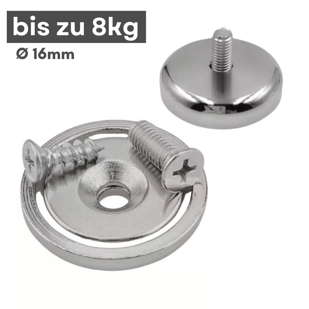 Magnet Neodym Topfmagnet Ø16 mm mit Senkbohrung 8 kg Gewinde M3