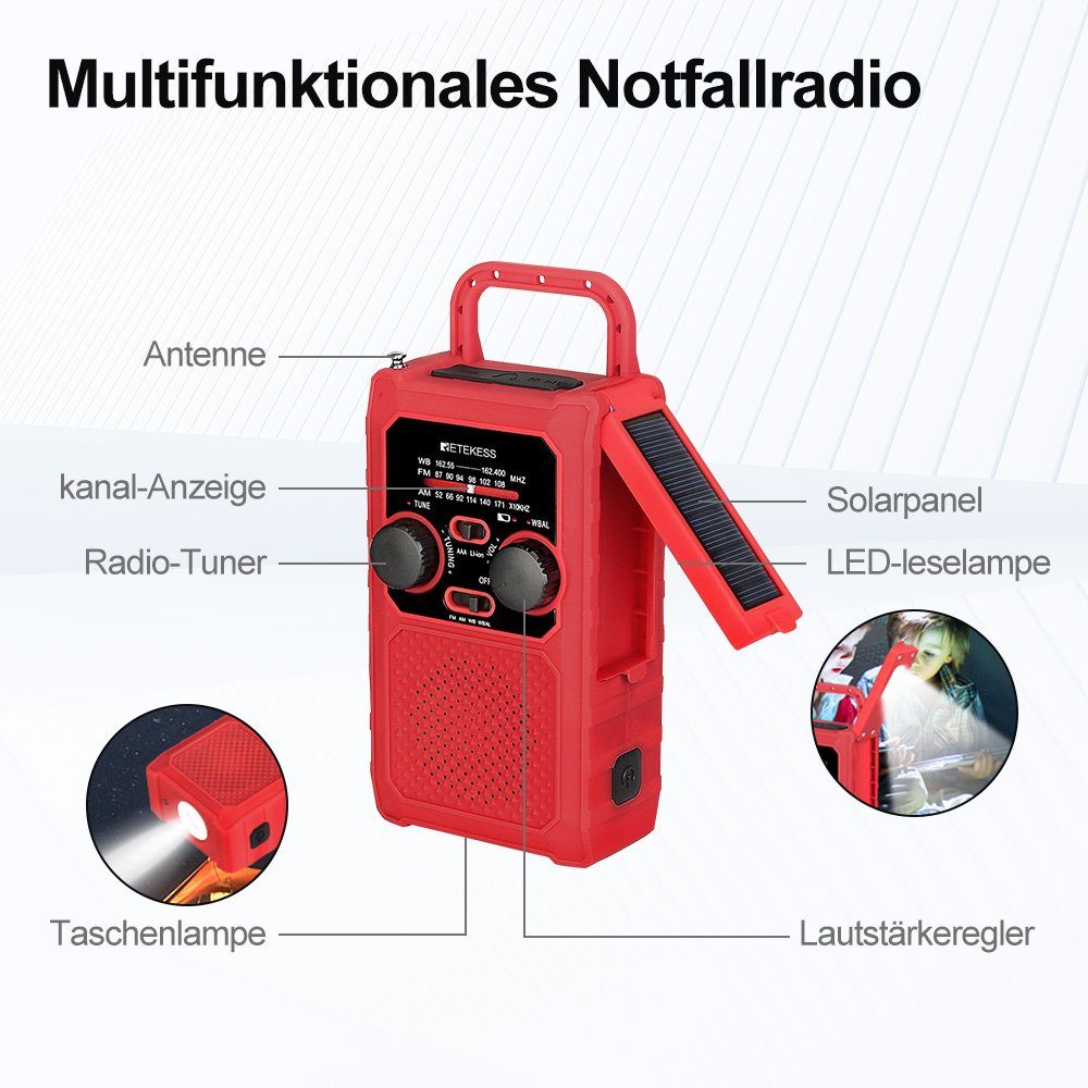 mAh NotfallRadio TR201 Notfallradio Solar tragbares AAA 5000 Retekess mit Radio Batterien