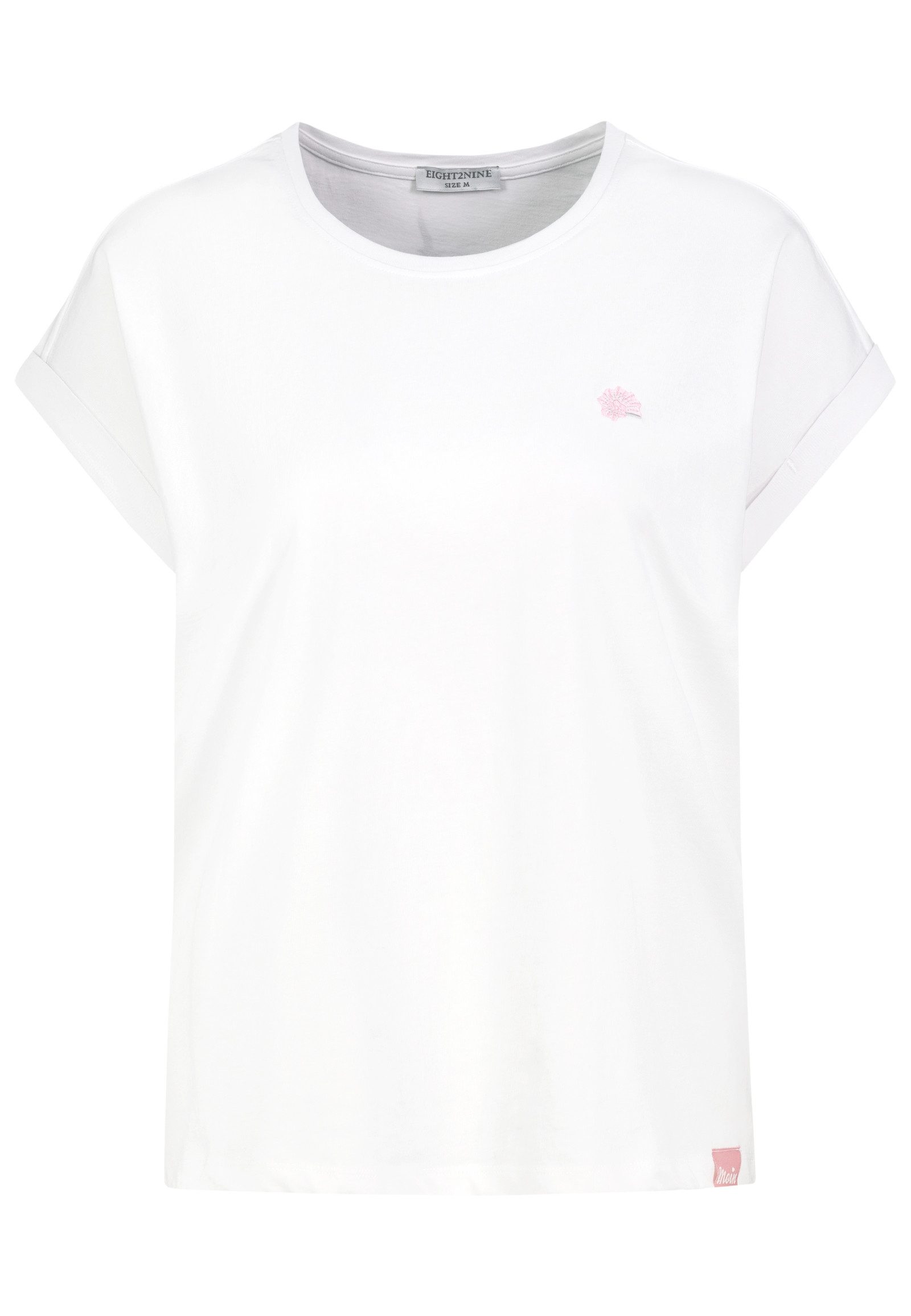 Eight2Nine T-Shirt Damen T-Shirt mit maritimer Stickerei Ärmel mit Aufschlag, Stickmotive: Muschel, Schiff, Hummer, Anker