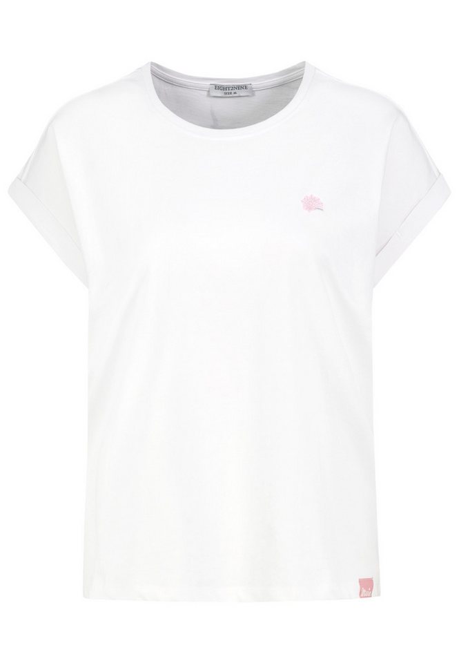 Eight2Nine T-Shirt Damen T-Shirt mit maritimer Stickerei Ärmel mit Aufschlag, Stickmotive: Muschel, Schiff, Hummer, Anker