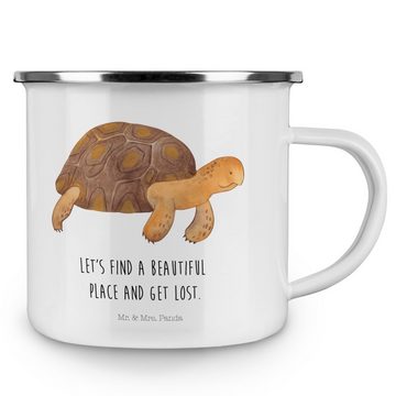 Mr. & Mrs. Panda Becher Schildkröte Marschieren - Weiß - Geschenk, Kaffee Blechtasse, Urlaub, Emaille, Ästhetisch & langlebig