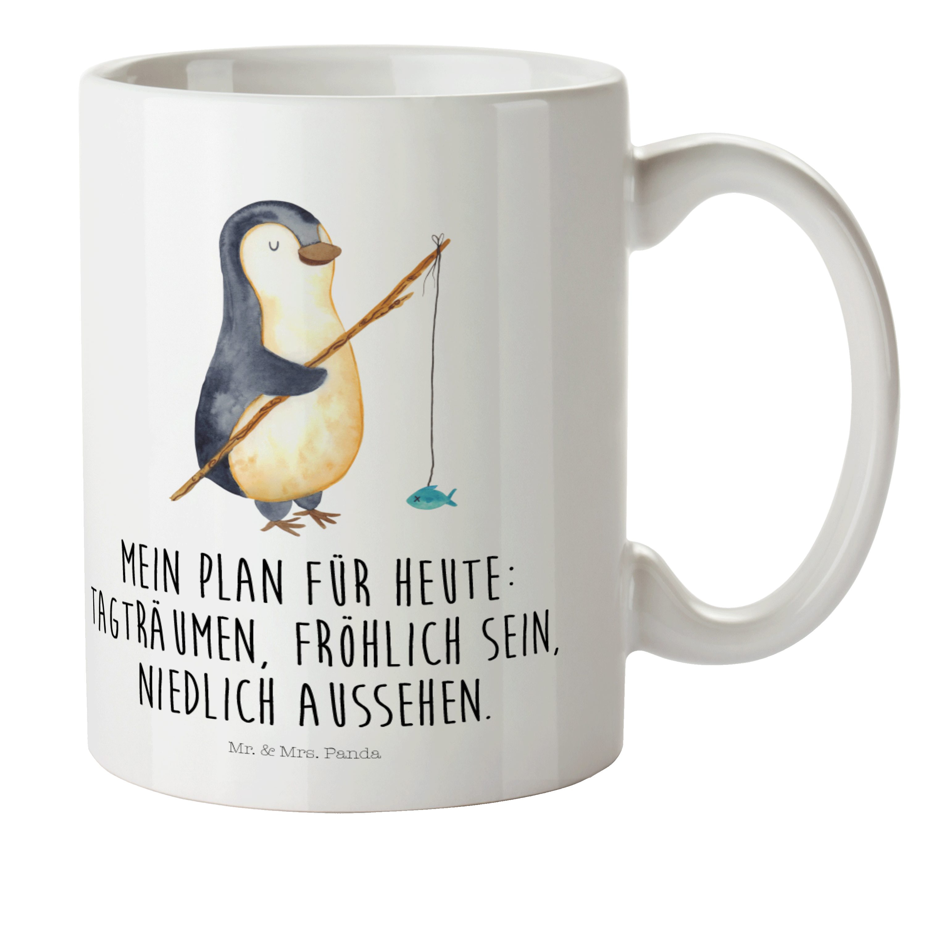Mr. & Mrs. Panda Kinderbecher Pinguin Angler - Weiß - Geschenk, Outdoorgeschirr, Seevogel, Angeln, Kunststoff