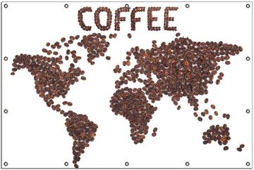 Wallario Sichtschutzzaunmatten Weltkarte mit Schriftzug aus Kaffeebohnen