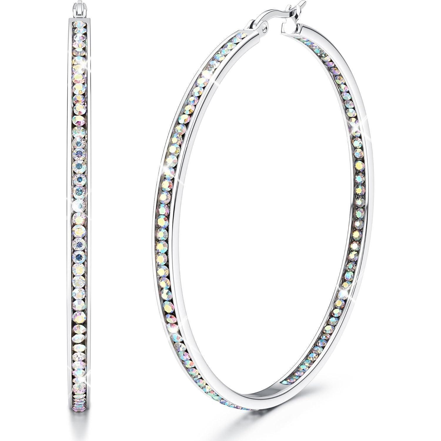 LuxusKollektion Paar Creolen Ohrringe Creolen Edelstahl Silber Buntes Cz 60.0 Millimeter