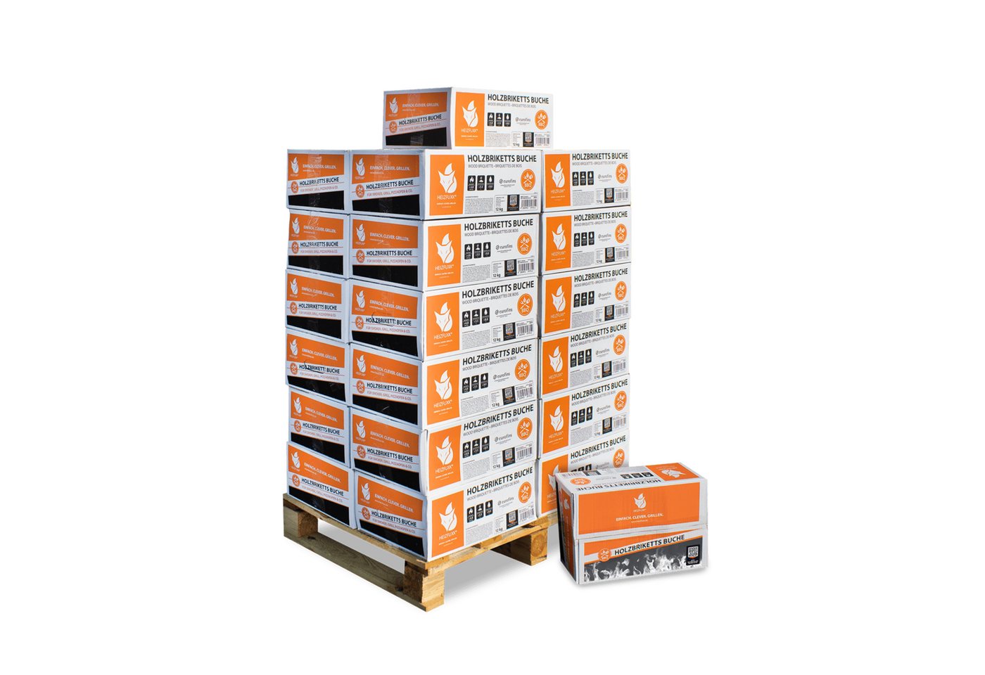 HEIZFUXX Holzbriketts Nestro M Holzbriketts Hartholz im Karton, 300 kg, (Palette, 25-St)