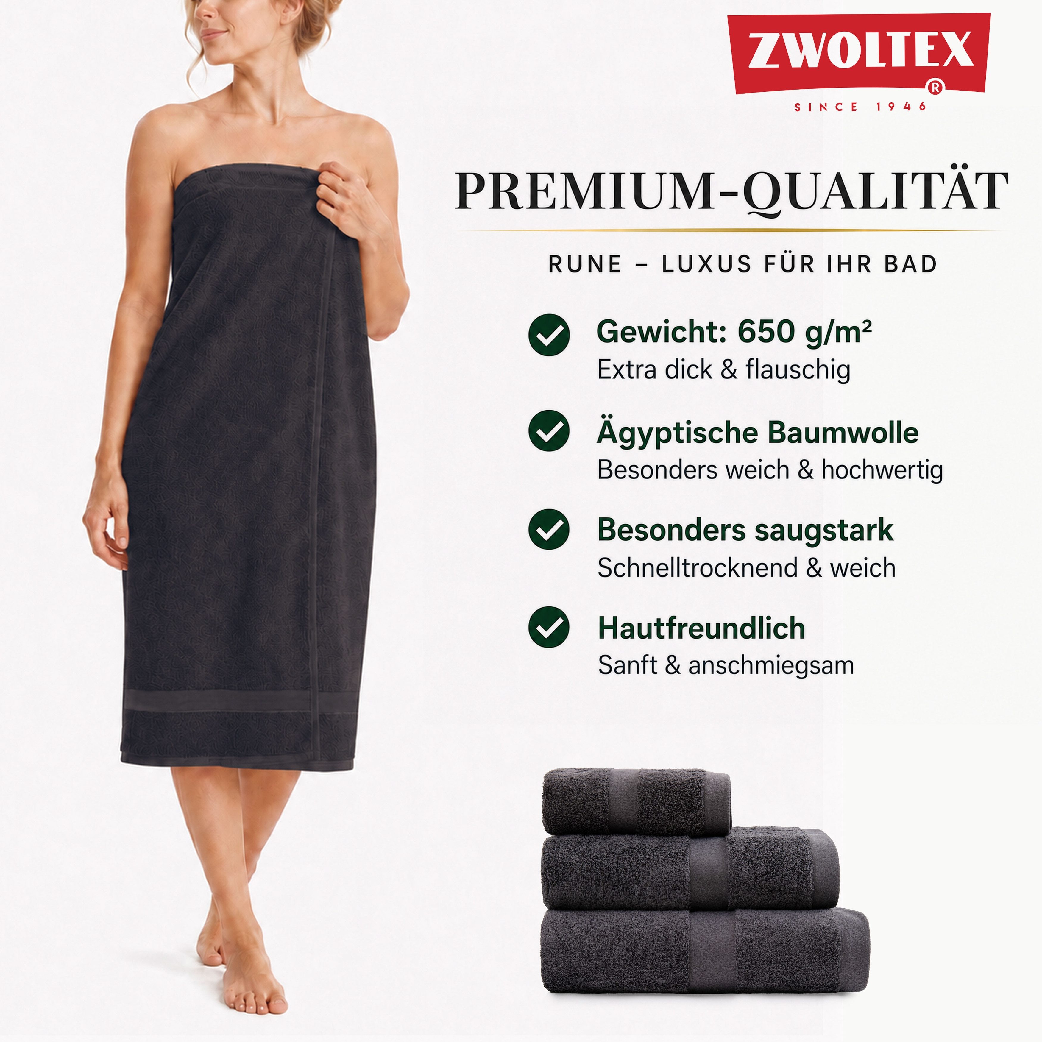 Zwoltex Handtücher Handtuch RUNE Sets - Badetuch - Handtuch - 650Gr./m2
