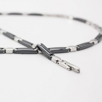 ELLAWIL Edelstahlketten-Set Halskette Armband aus schwarzer Keramik mit silberfarbenen Edelstahl (Kettenlänge 49,5 cm, Armbandlänge 20 cm, Breite 6 mm, Keramik / Edelstahl), inklusive Geschenkschachtel