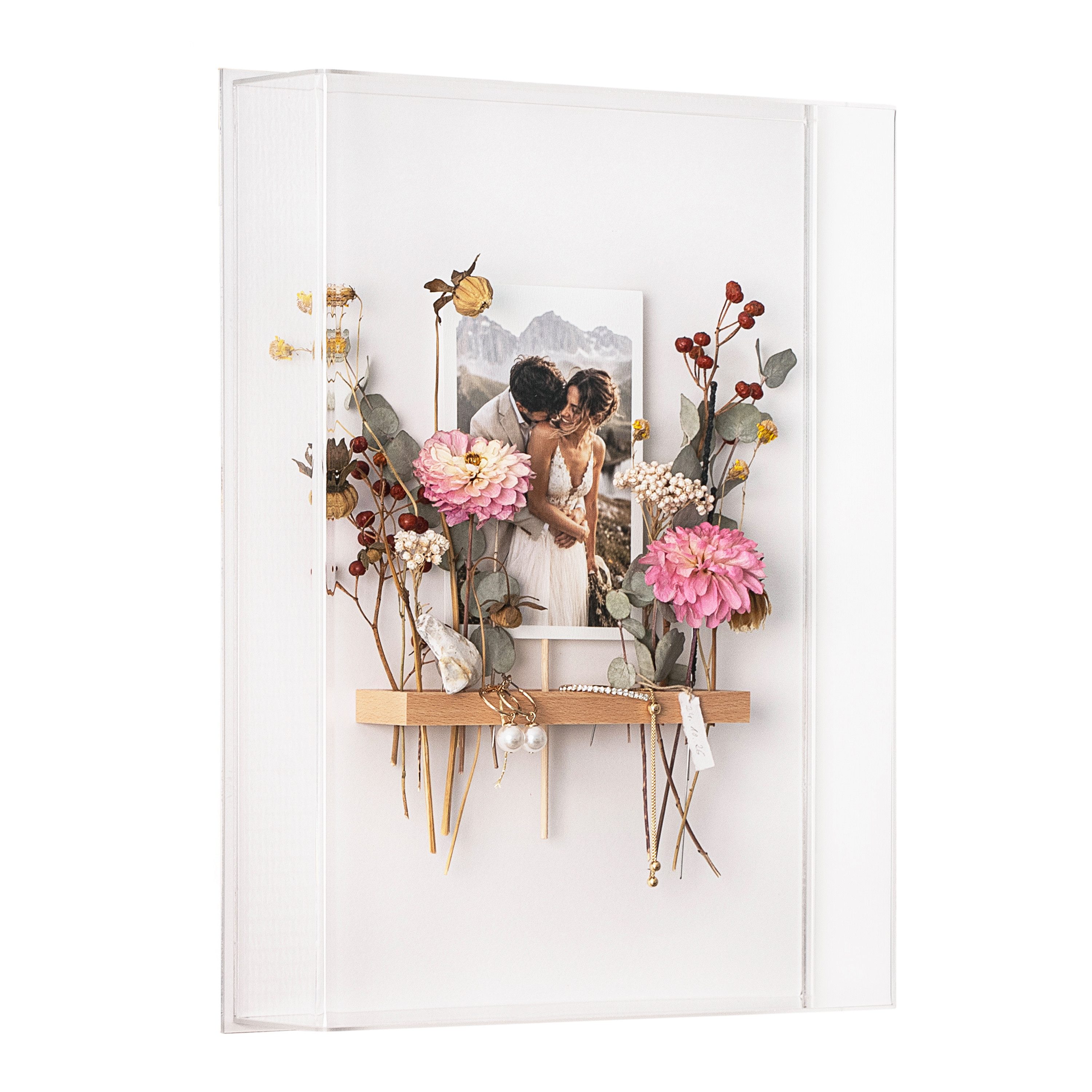 krasspedia Bilderrahmen zum Basteln DIY- Set Brautstrauß Hochzeit helga, 30x40 cm, Objektrahmen tief, Hochzeitsgeschenk, Objektrahmen für Trockenblumen, Erinnerungsbox