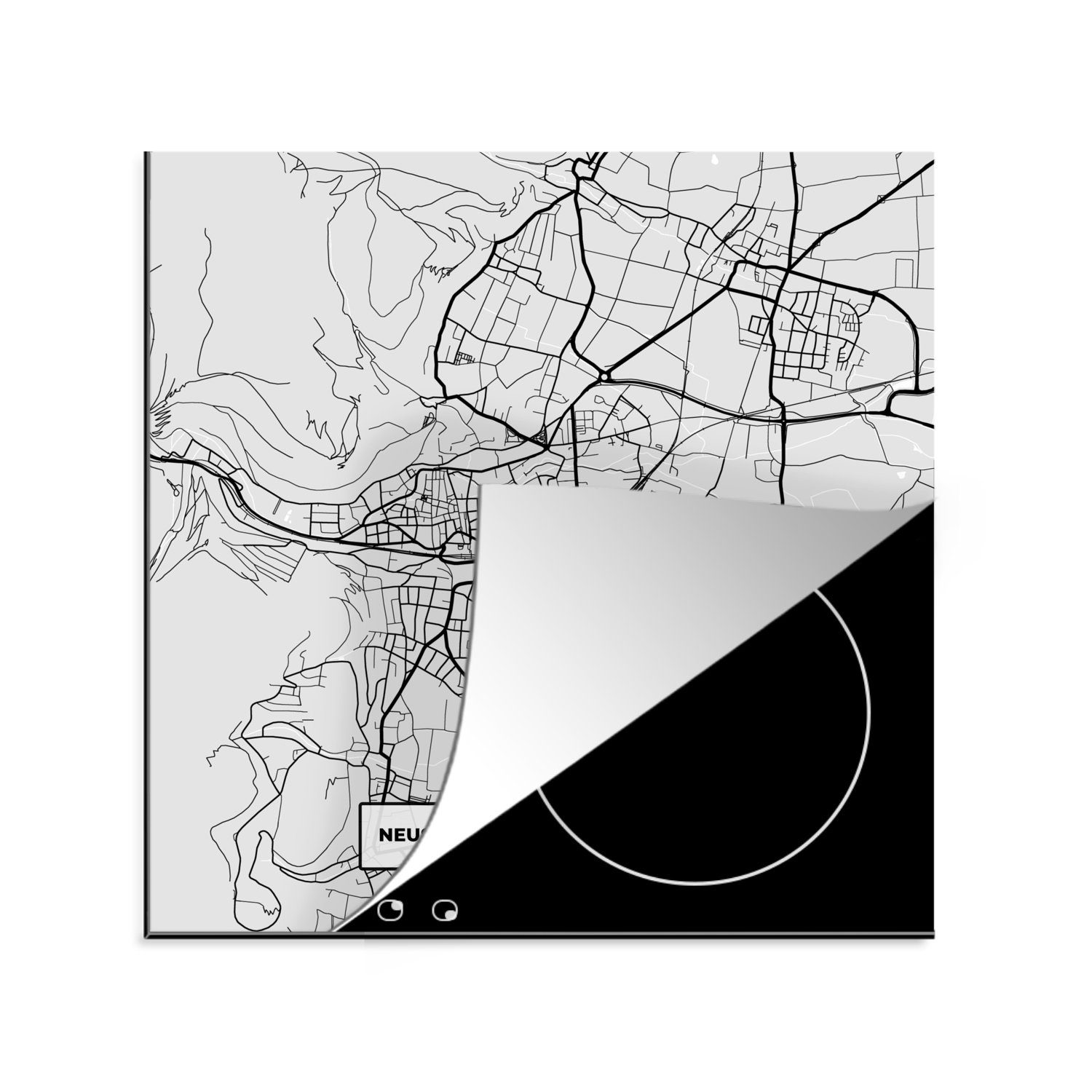 MuchoWow Herdblende-/Abdeckplatte Stadtplan - Neustadt An Der Weinstraẞe - Deutschland - Karte, Vinyl, (1 tlg), 78x78 cm, Ceranfeldabdeckung, Arbeitsplatte für küche