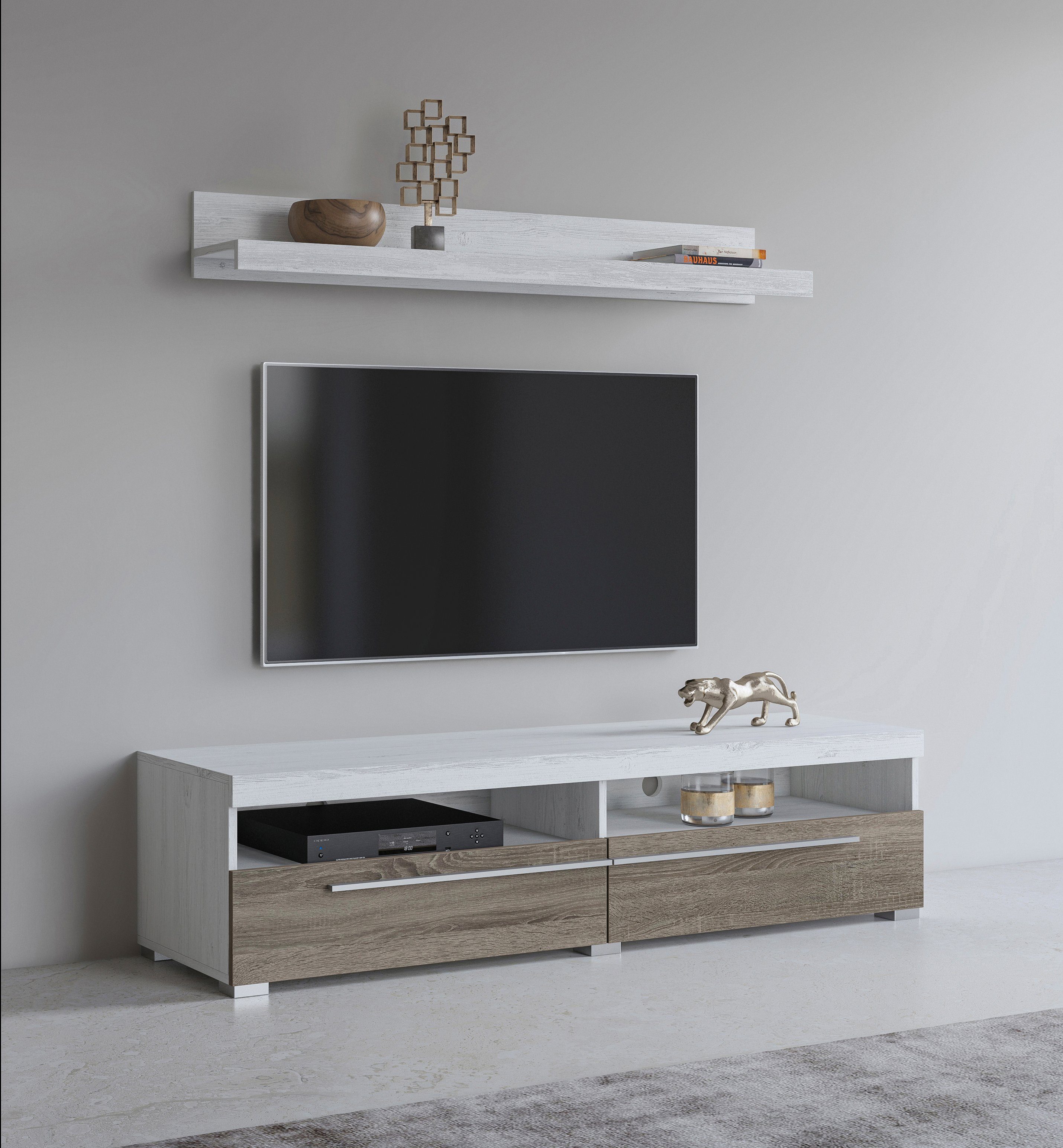 Lowboard Roger,Breite 140 cm, stilvolle TV-Kommode, inclusive Wandboard