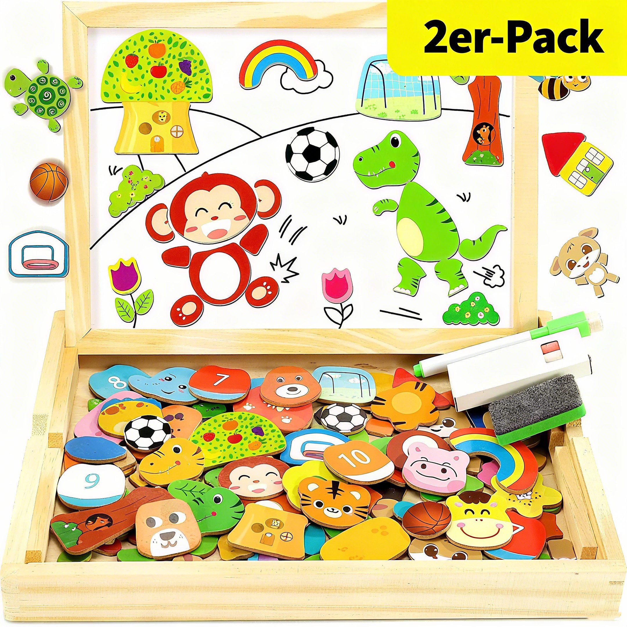 POPOLIC Holzpuzzle mit Doppelplatte, Lernspielzeug für Kinder Magnetspielba günstig online kaufen