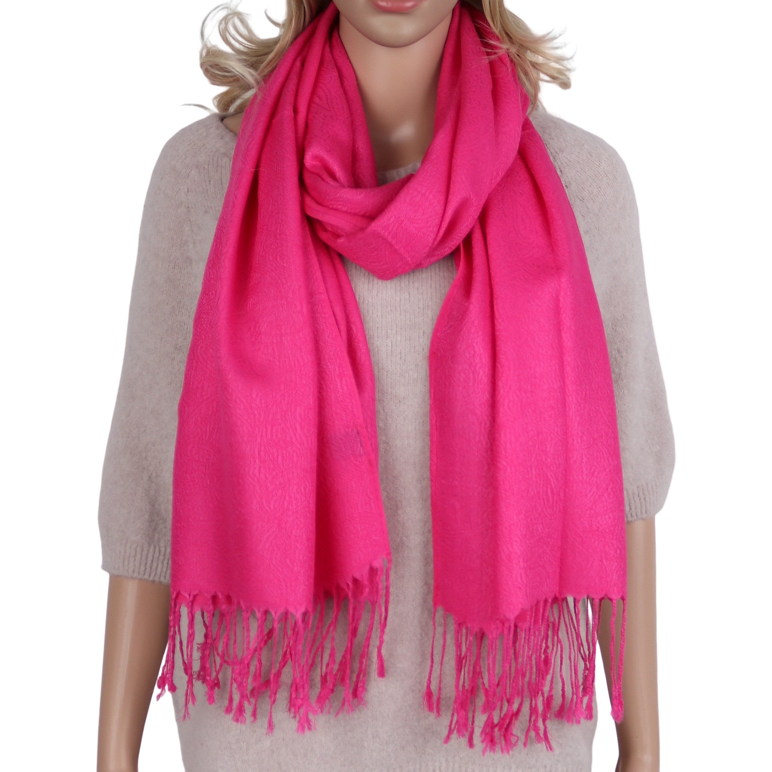 Modeschal weicher Schal Unifarbe feine Muster mit Fransen, 70x180cm
