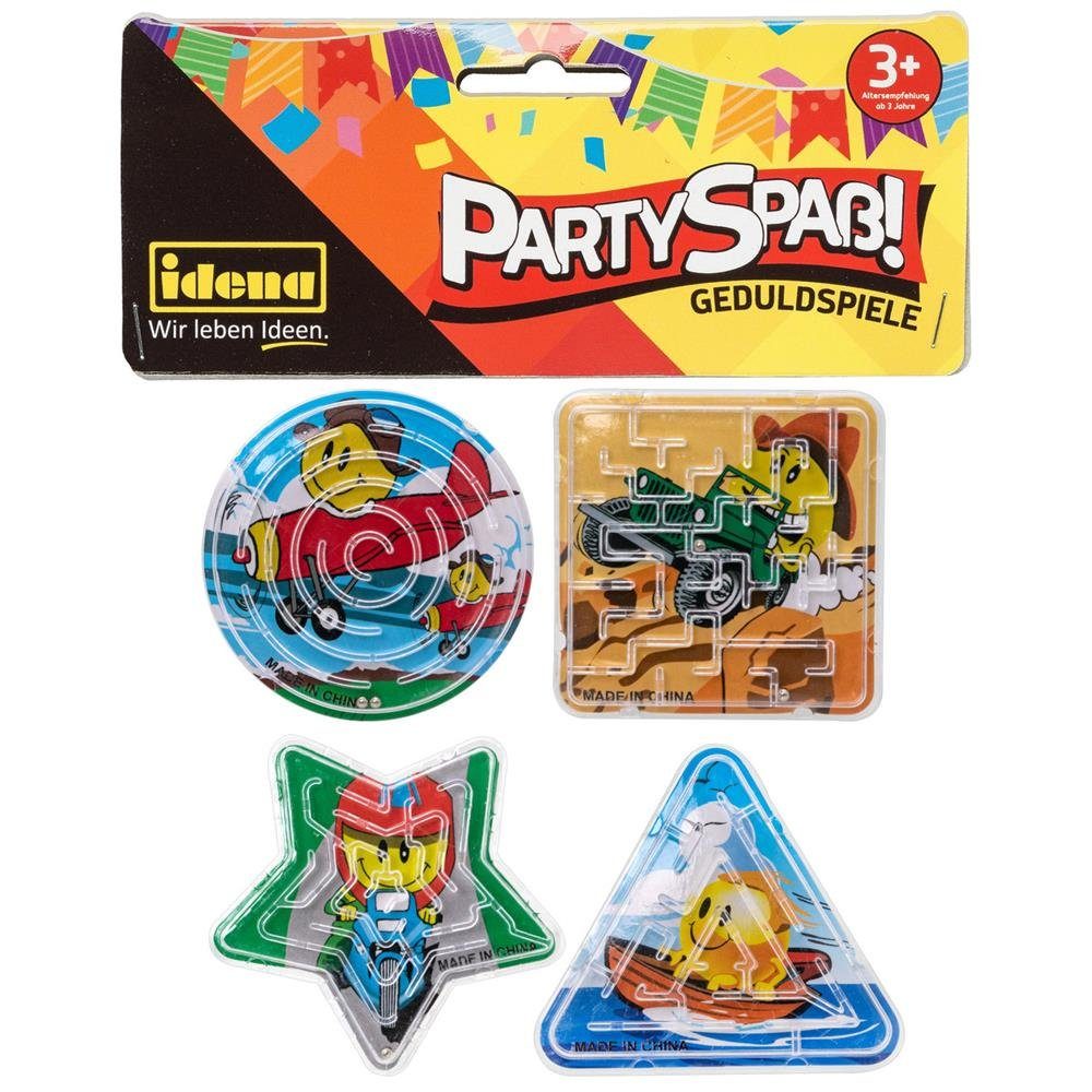 Idena Spiel Partyspaß Geduldspiele 4 Stück, kleine Labyrinthe Mitgebsel Kindergeburtstag