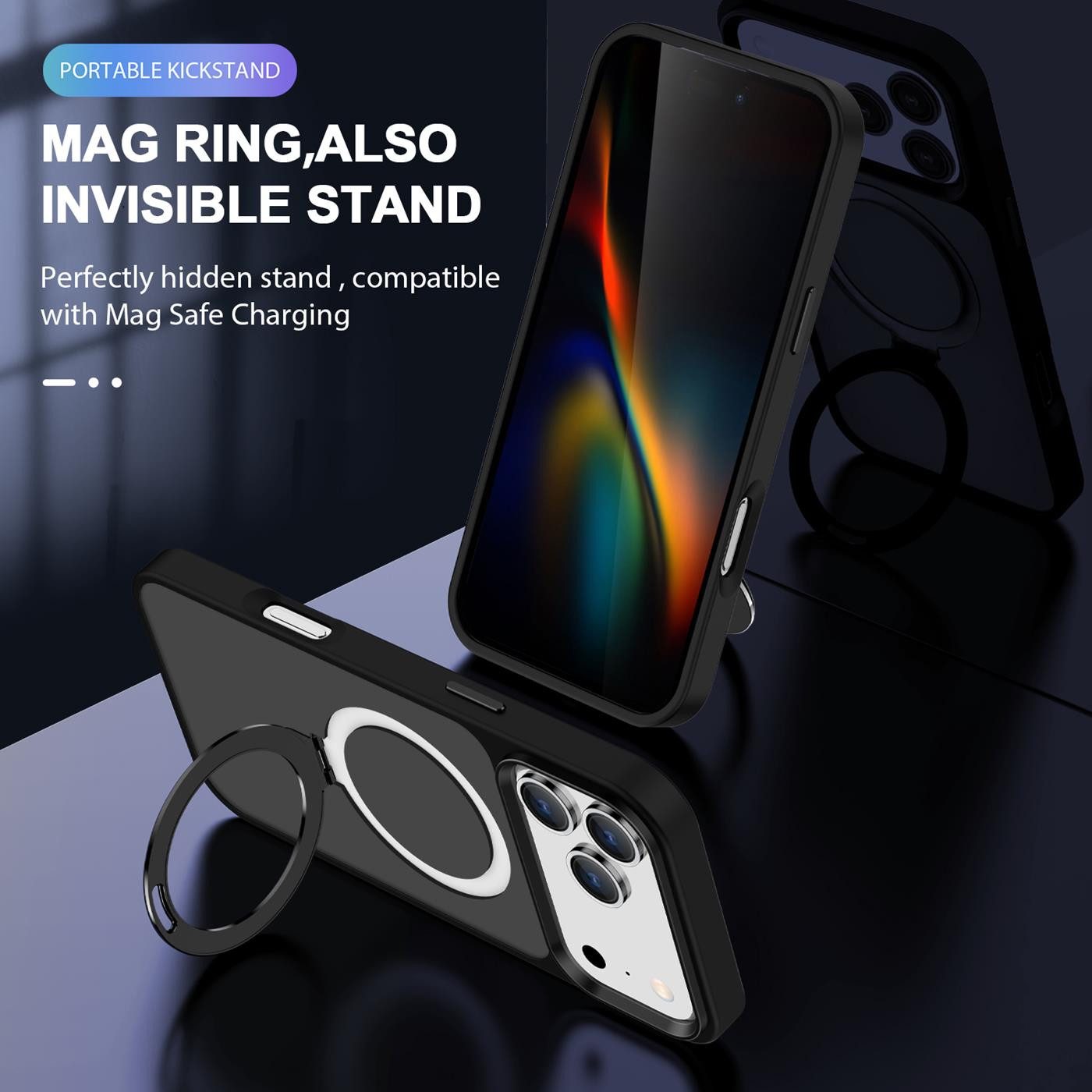 CoolGadget Handyhülle Hybrid Luxury Handy Case für iPhone 17 Pro Max 6,9 Zoll, Hülle Massiv Metallring aufklappbar Schutzhülle für Magsafe Zubehör