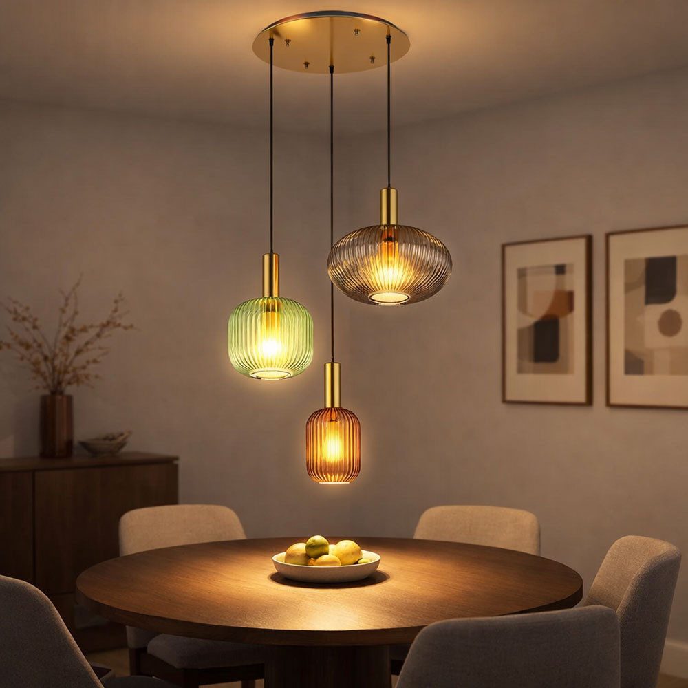 GLOBO LIGHTING LED-Hängeleuchte, Leuchtmittel inklusive, Warmweiß, Pendelleuchte Hängelampe Retro Esstischlampe Glas bunt LED H 130 cm