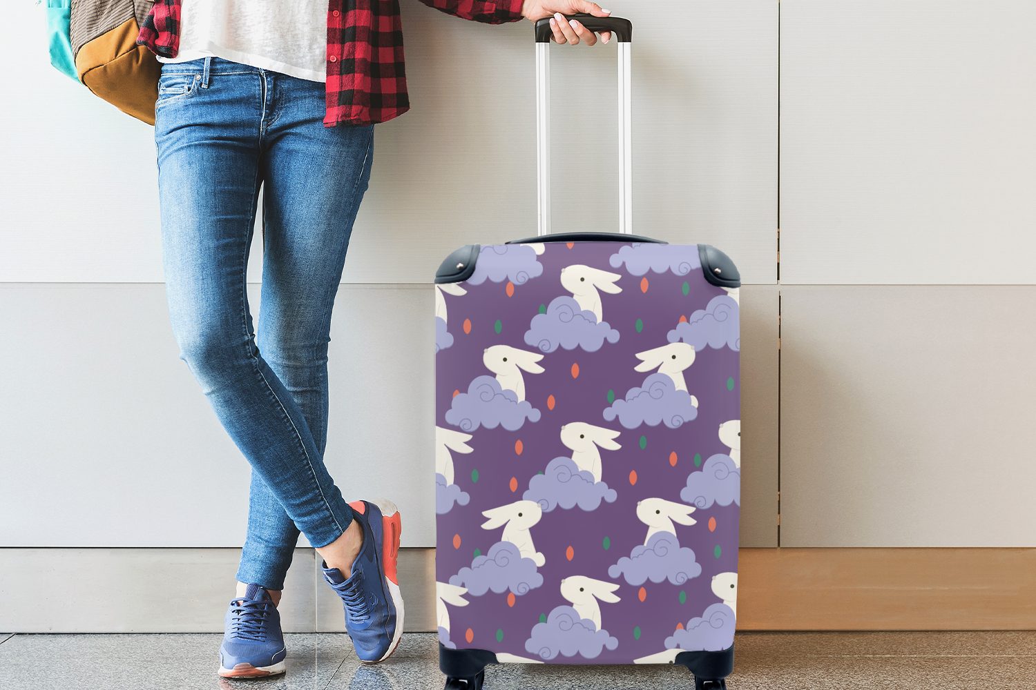 Muster MuchoWow - Kinder Reisetasche Kinder, mit - Luft - Handgepäckkoffer Lila 4 Handgepäck rollen, Ferien, Kaninchen - - Trolley, - Rollen, für Mädchen Reisekoffer