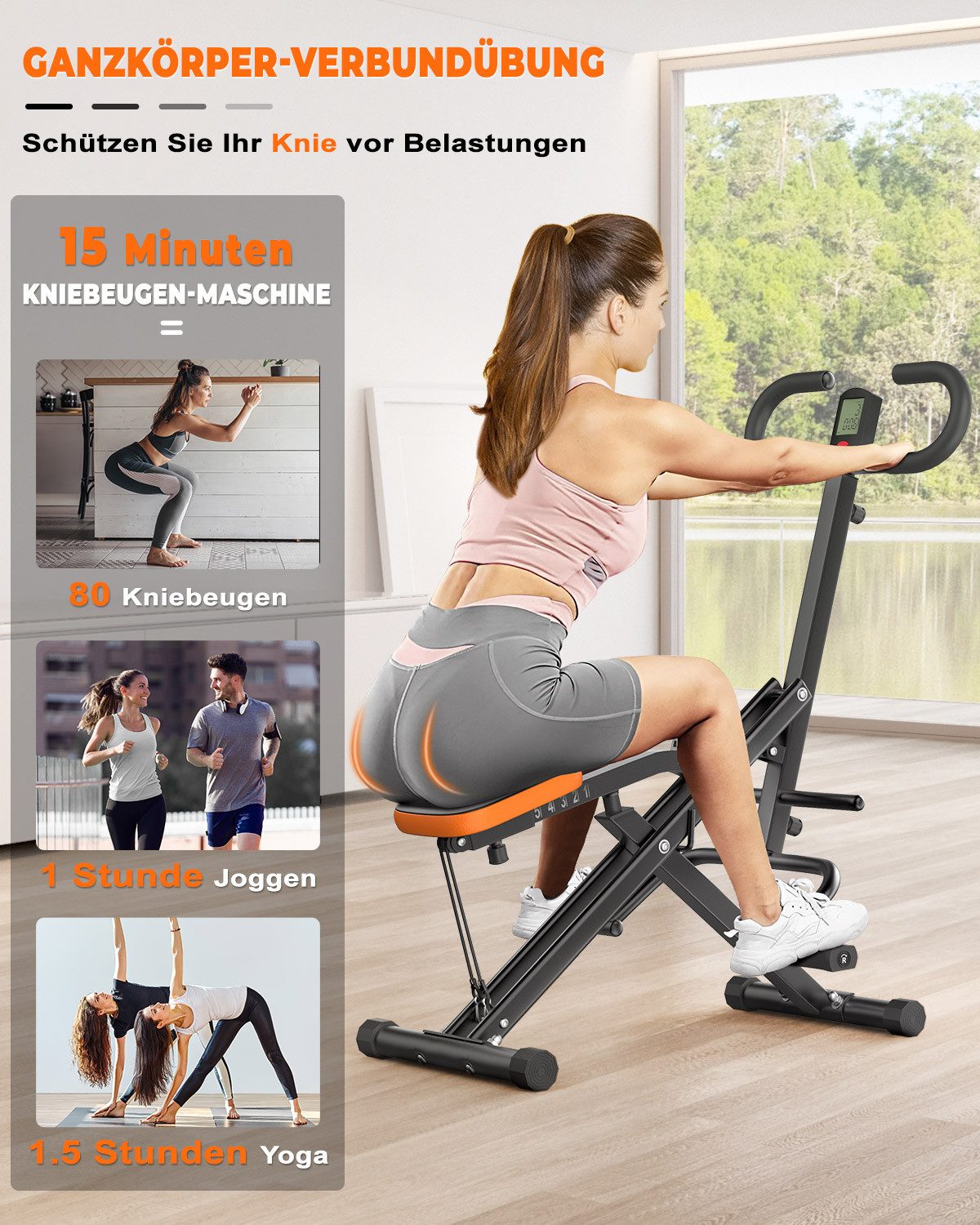 ZAISZE Bauchtrainer Fitnessgerät für Zuhause, Squat Machine, Bauchmuskeltrainer (Rückentrainer, Faltbare Kniebeugenmaschine, bis 165 kg belastbar, klappbar, Platzsparend, LCD-Monitor, Kniebeugentrainer, Heimtrainer), Fitnessgeräte Trainingsgeräte, Bauchtrainer für Ganzkörpertraining