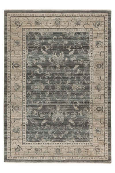 Teppich Teppich classic Design, grau, LALEE, Rechteckig, Höhe: 9 mm, Vintage look, mit Fransen, Ornamente, mit Bordüre