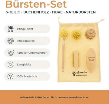 Hofmeister Reinigungsbürsten-Set Bürsten-Set Holz 5-teilig, Gemüsebürste Spülbürste