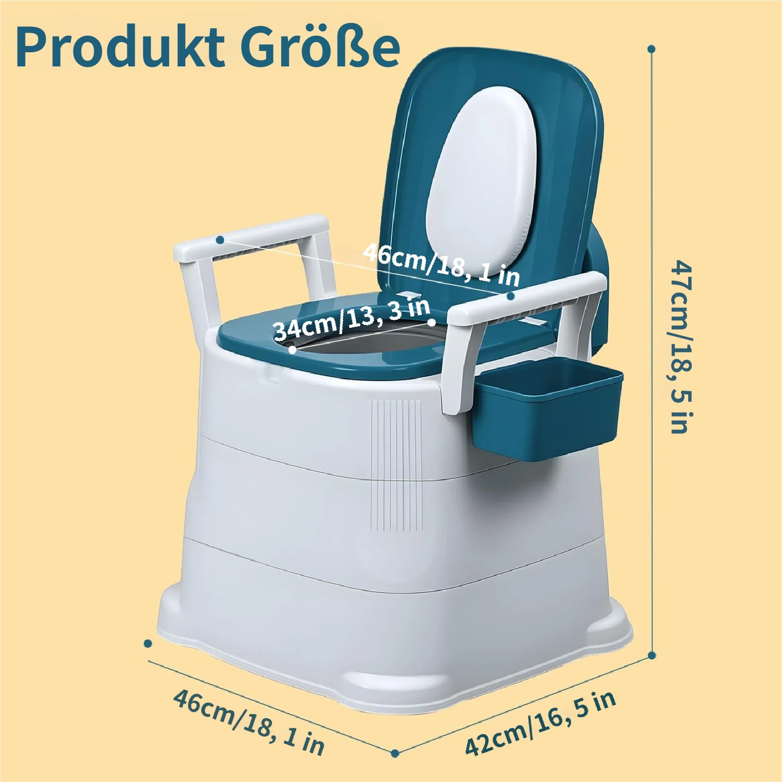 Rutaqian Toiletten-Stuhl Mobiler Nachttisch-Toilettenstuhl für Senioren Erwachsene,bis 150 KG, Campingtoilette mit Eimer,Tissue-Aufbewahrungsbox,Tragbare Duschstuhl