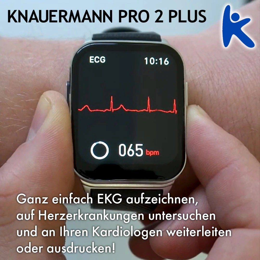 Knauermann Pro 2 Plus Zoll), Schwarz (1,83 Smartwatch Schnell-Ladekabel inkl. Metallarmband schwarz | Schwarz-Metallarmband (2023)