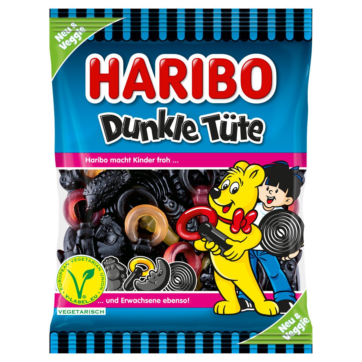 HARIBO Süßigkeit, Haribo Dunkle Tüte veggie Mischung Lakritz Teilweise Fruchtgummi 175g