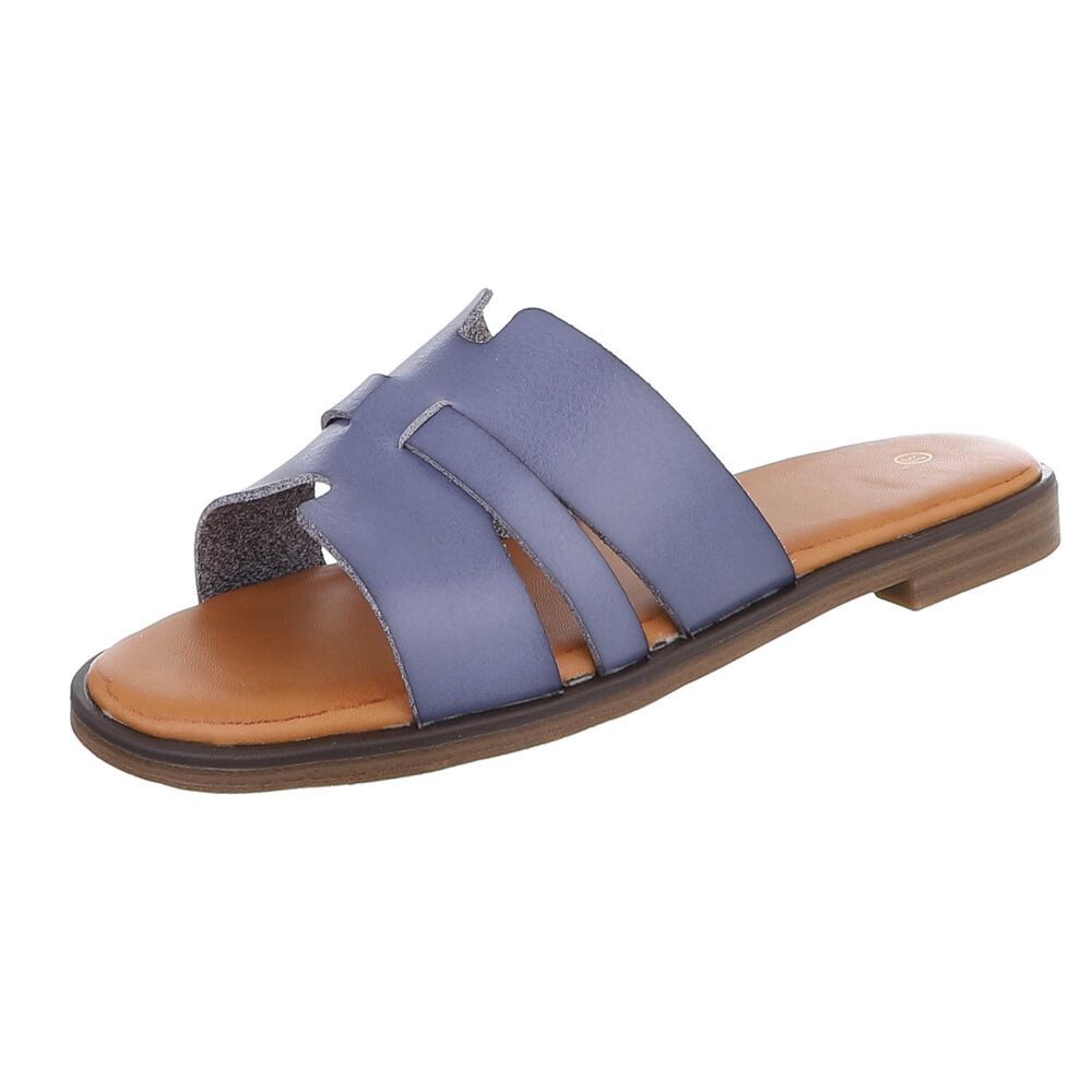 Ital-Design Komfortable Damensandalen mit gekreuzten Riemen für Freizeit Pantolette (91409263) Blockabsatz Pantoletten in Blau