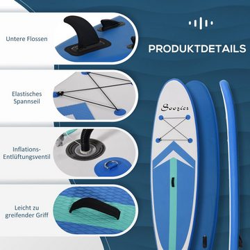 HOMCOM SUP-Board Surfbrett, Longboard, (Surfbrett, 1 tlg., Paddle Board), mit Paddel, Blau+Weiß