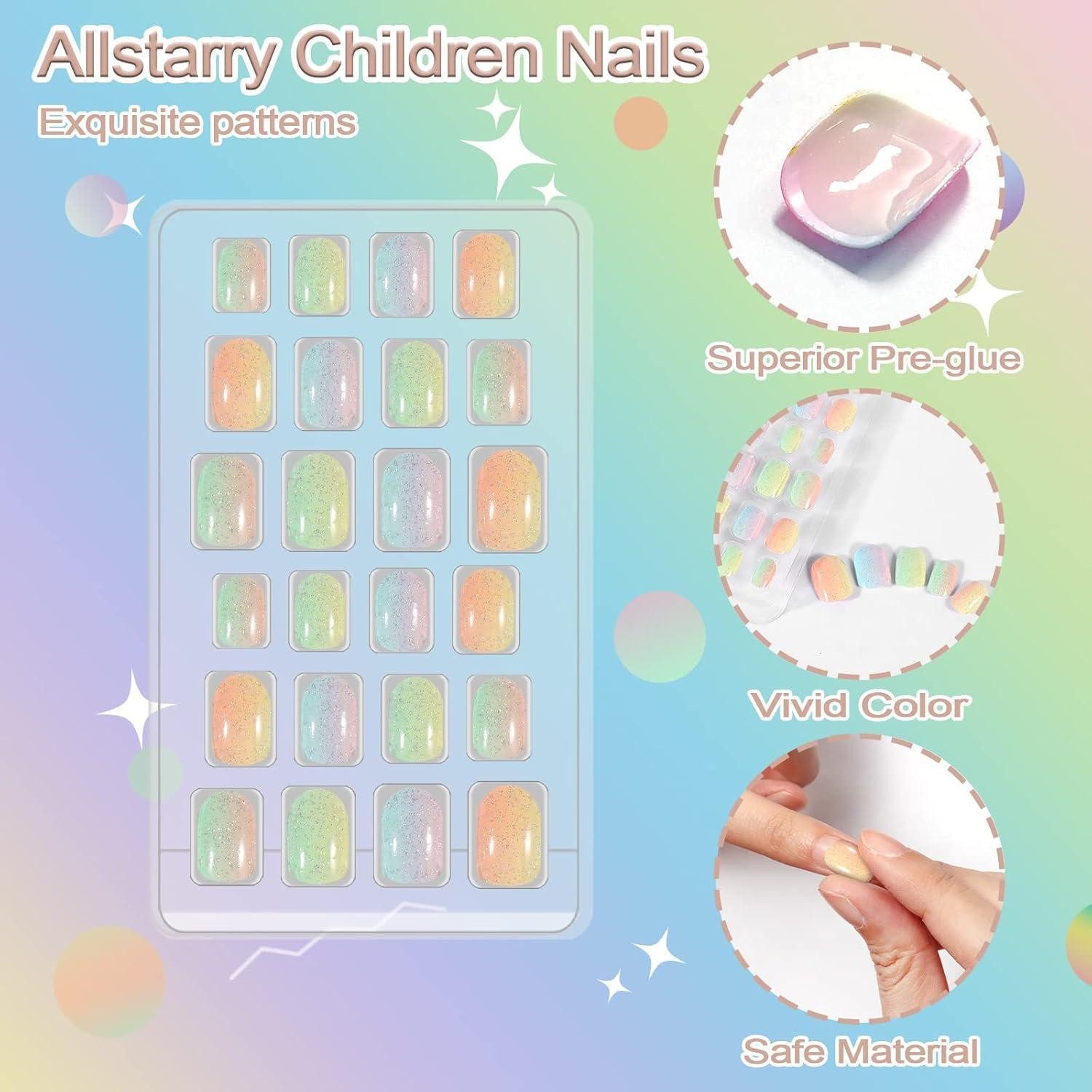 LuxusKollektion Kunstfingernägel Kunstnägel Kindernägel 72 Stück Aufpressen Regenbogen Glitzer – Bild 2 von 5