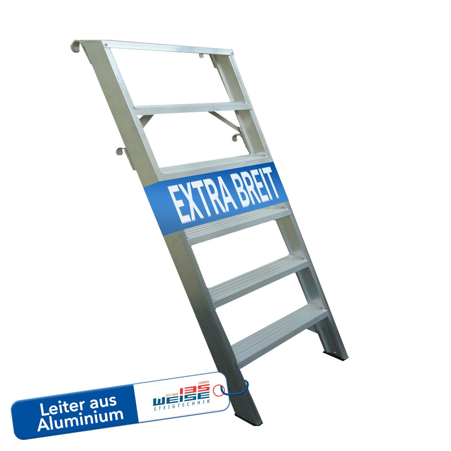 Weise Steigtechnik Anlegeleiter Maxximuss, Industrie-Qualität (10 Stufen, bis 250 kg belastbar), trittsichere Stufen, Anlegeleiter für Regale, rutschfeste Gummifüße