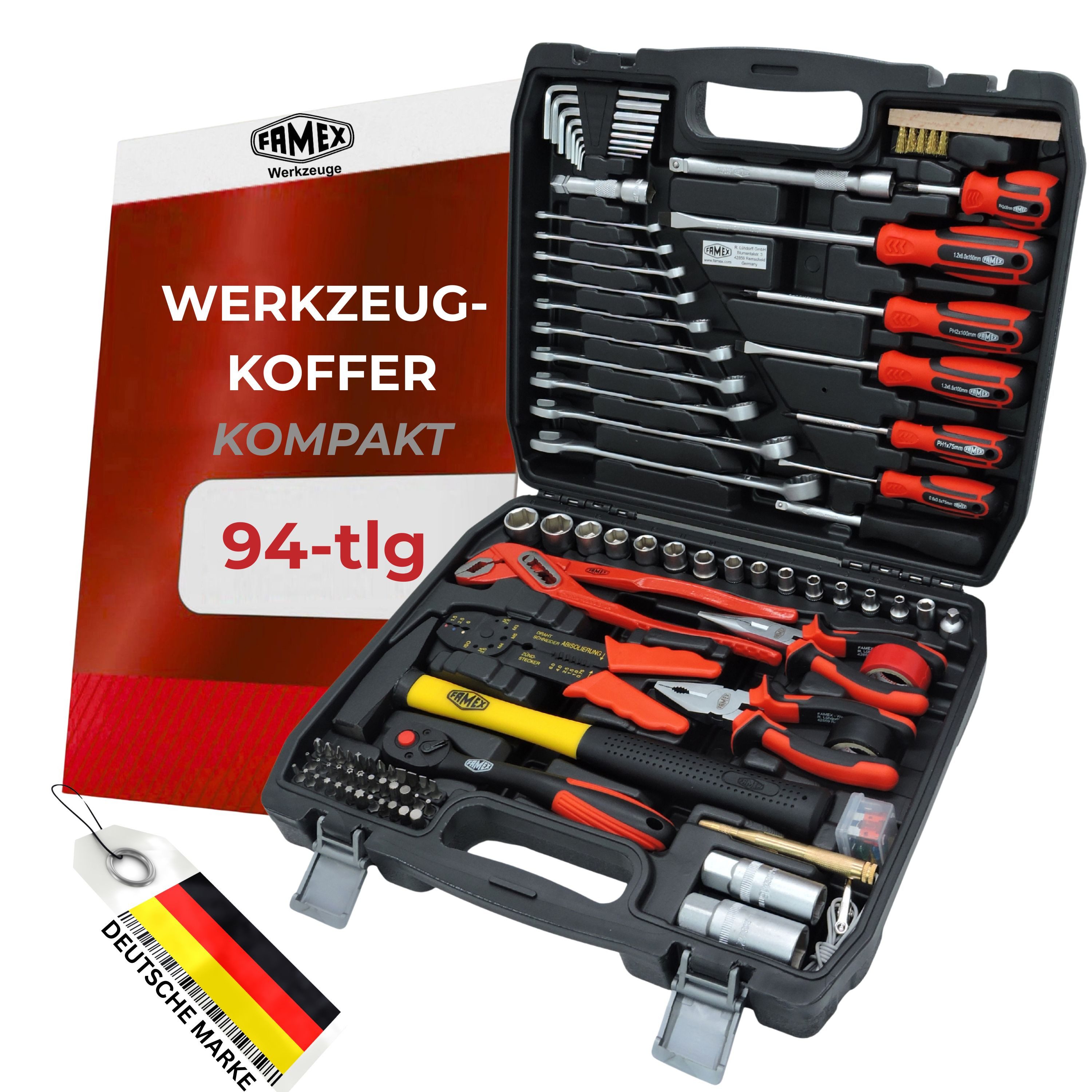 FAMEX Werkzeugset 144-47 Werkzeugkoffer bestückt, (Werkzeugkasten, 89-tlg., Werkzeugkiste), Werkzeug Satz, CV Stahl, Auto
