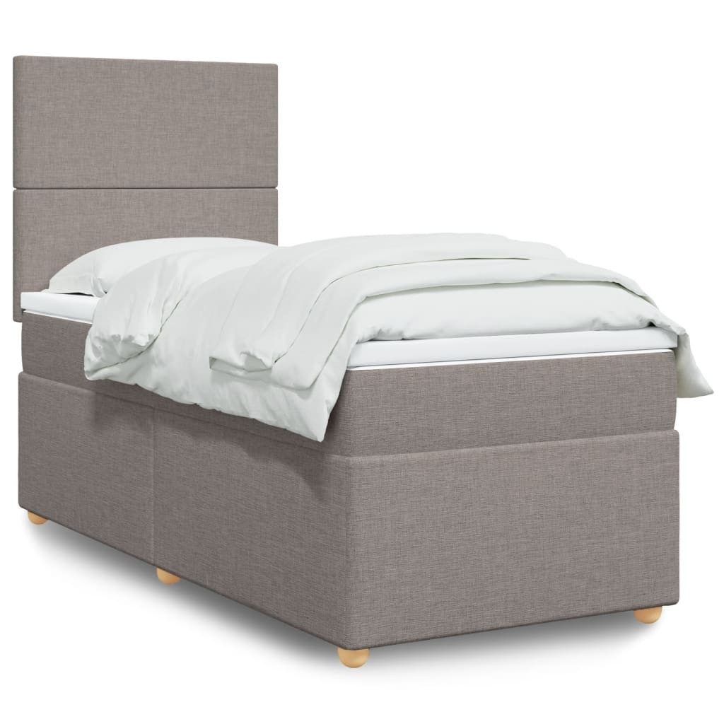 furnicato Bettgestell Boxspringbett Taupe 200x90 cm mit Stoff und Massivholzgestell (1-tlg), Konturenbett mit LED-Beleuchtung und höhenverstellbarem Kopfteil