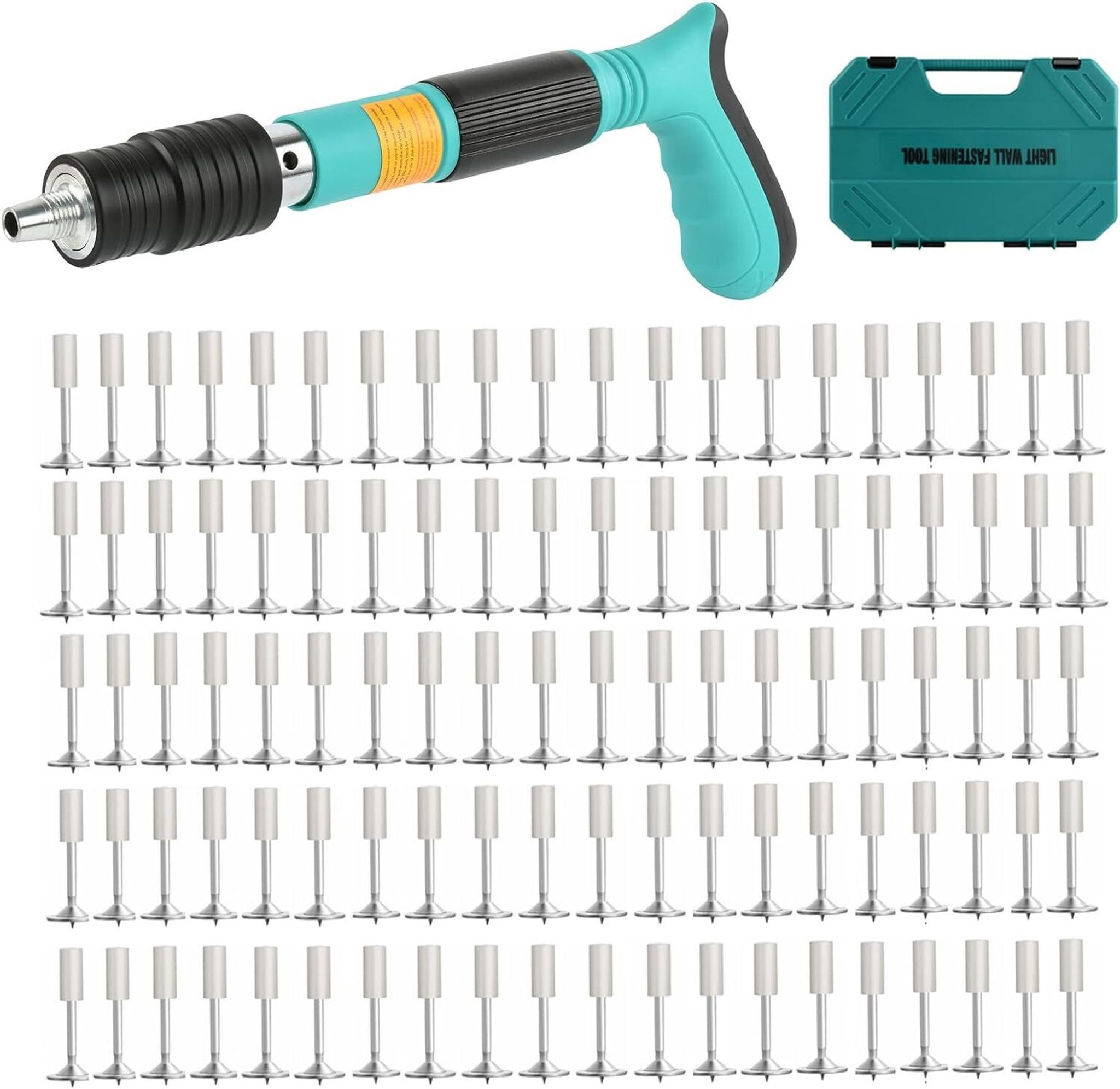 FELIXLEO Druckluftschlauch Stahl Nagelpistole mit 110 Betonnägeln Set Handschuhe Brille Stöpsel