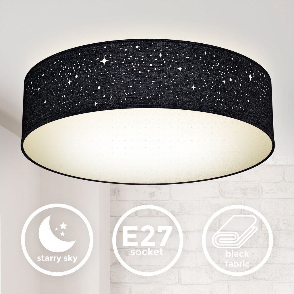 Sternenhimmel Schwarz wechselbar, Wohnzimmer BKL1347, Stoffdeckenlampe Deckenleuchte Schlafzimmer Textil - B.K.Licht 40W 2-flammig LED Büro E27