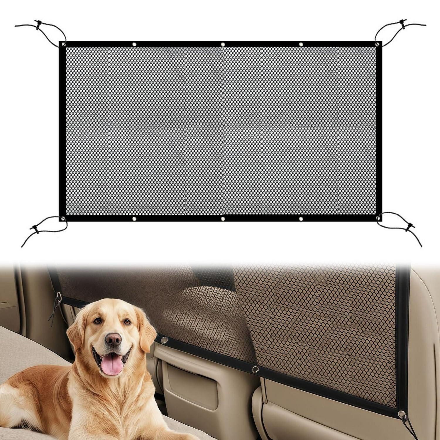 LuxusKollektion Tiersicherheitsnetz Hundegitter Auto 116 x 76 cm verstellbar für Kofferraum Rücksitz