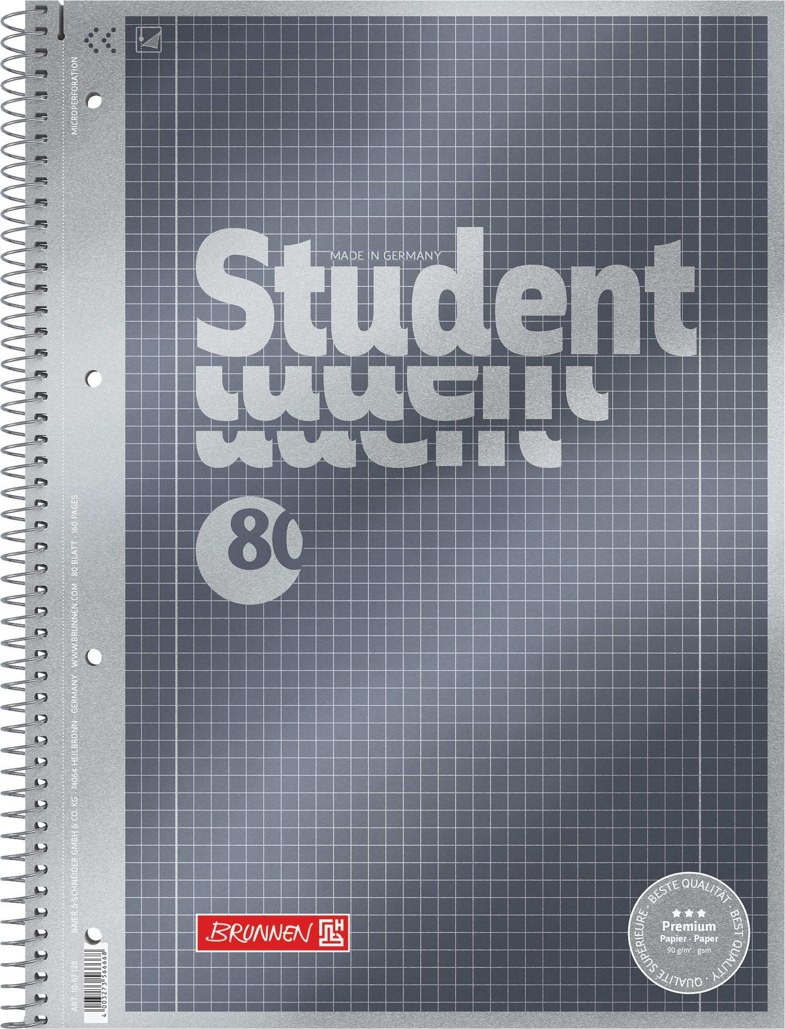Baier & Schneider Collegeblock Collegeblock Premium Student A4 80 Blatt kariert anthrazit