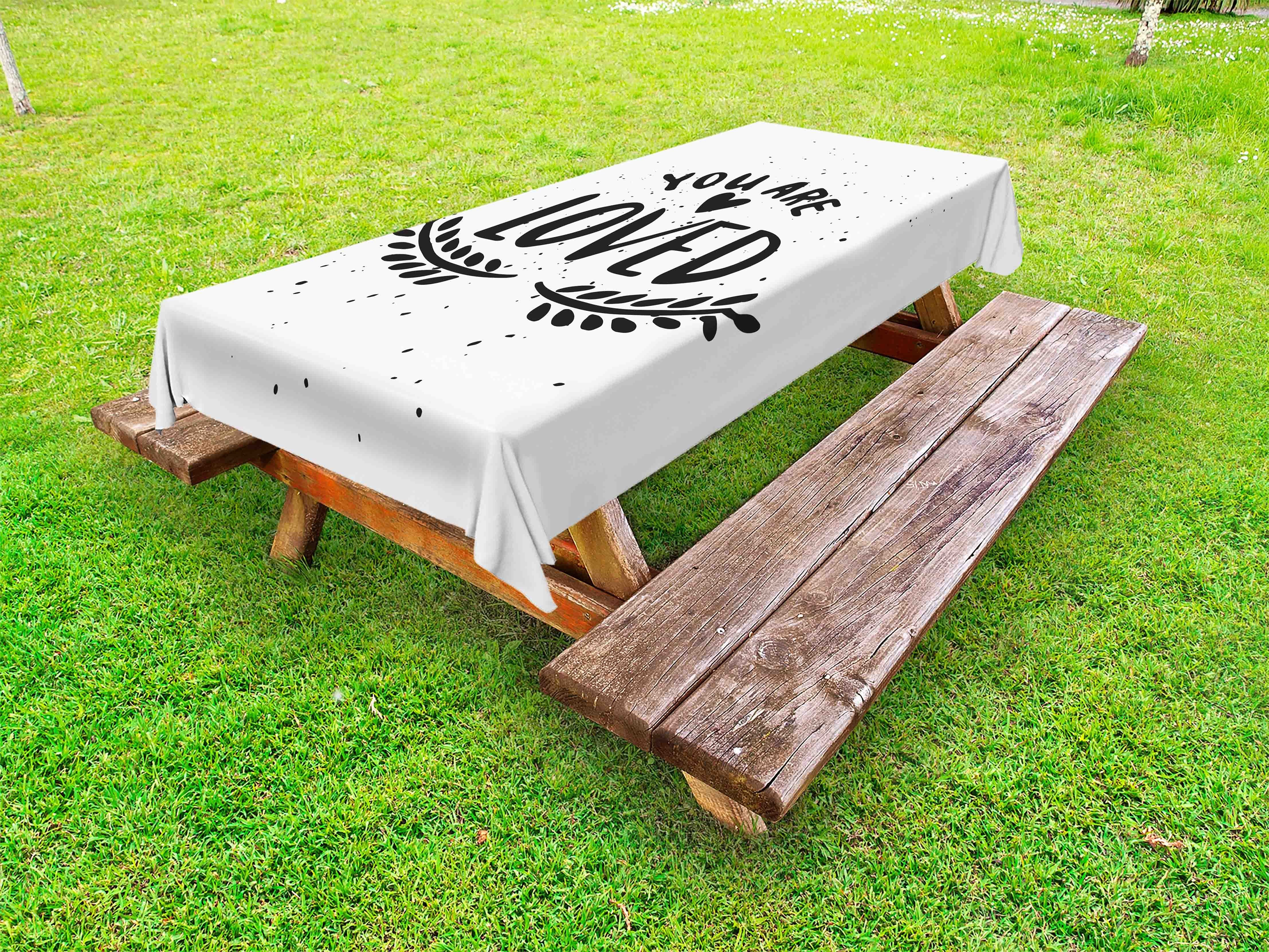 Abakuhaus Tischdecke dekorative waschbare Picknick-Tischdecke, Du wirst geliebt Lorbeerblatt Motive