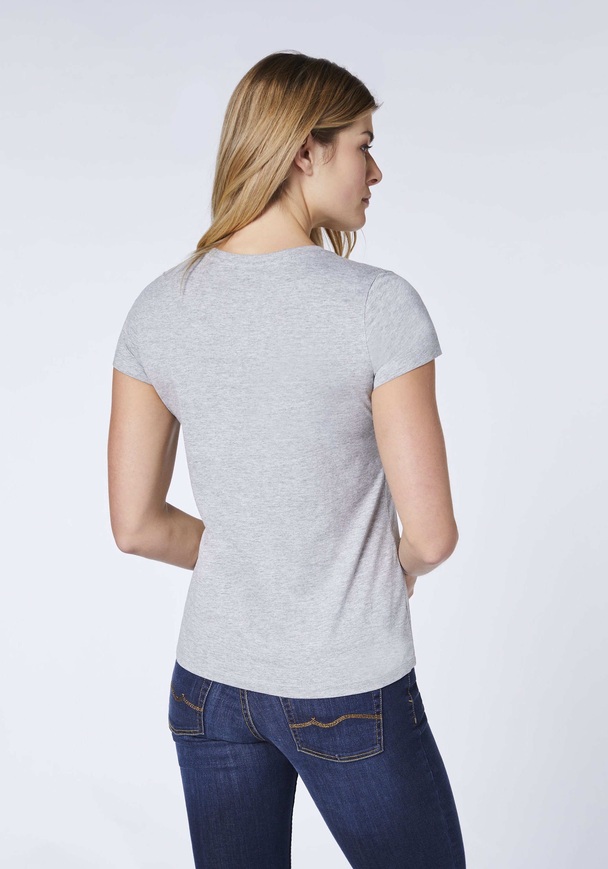 Oklahoma Jeans Neutral mit Gray Print-Shirt Melange 17-4402M Frontprint
