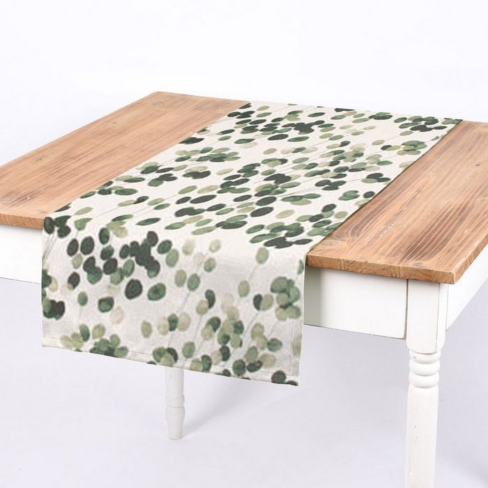 SCHÖNER LEBEN. Tischläufer SCHÖNER LEBEN. Tischläufer Digitaldruck Blätter wollweiß grün 40x160cm handmade