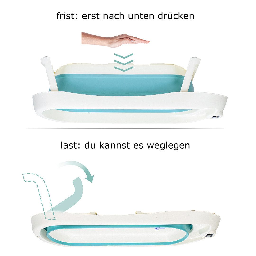 Clanmacy Babybadewanne Babybadewanne faltbar mit Thermometer & Badenetz, Platzsparend