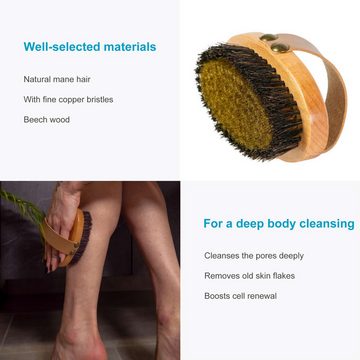 Intirilife Körperbürste, 1-tlg., Badebürste Massage Peeling Bürste mit Naturborsten Pferdehaar