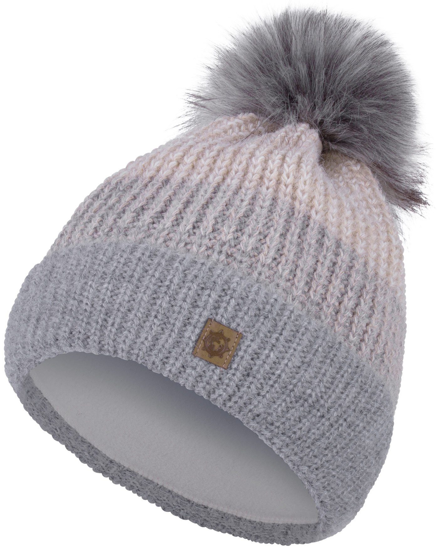 compagno Bommelmütze (1-St) Wintermütze Strickmütze Damen Mütze Winter Fleecefutter Beanie beige