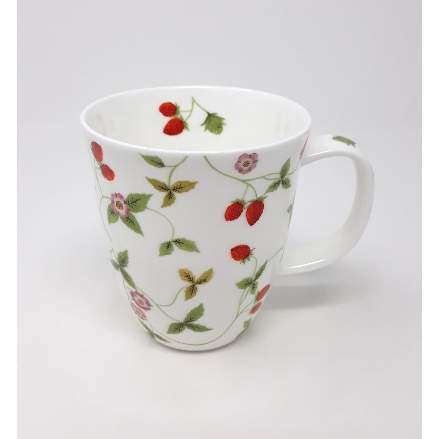 TeaLogic Tasse Erdbeeren, Porzellan, Spülmaschinengeeignet, Weiß, Motiv: Erdbeeren