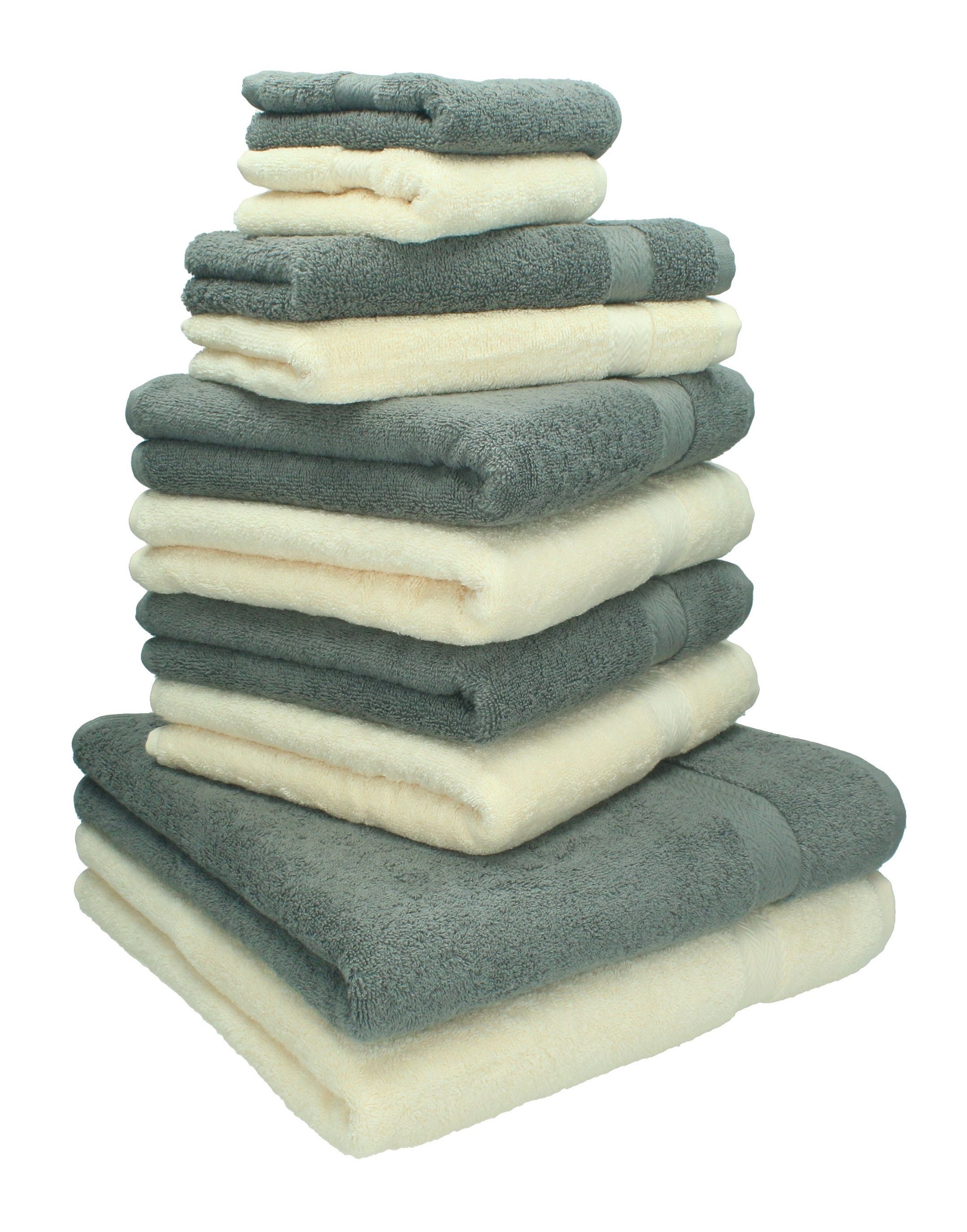 Betz Handtuch Set 10-TLG. Handtücher-Set Classic Farbe beige und anthrazit grau, 100% Baumwolle