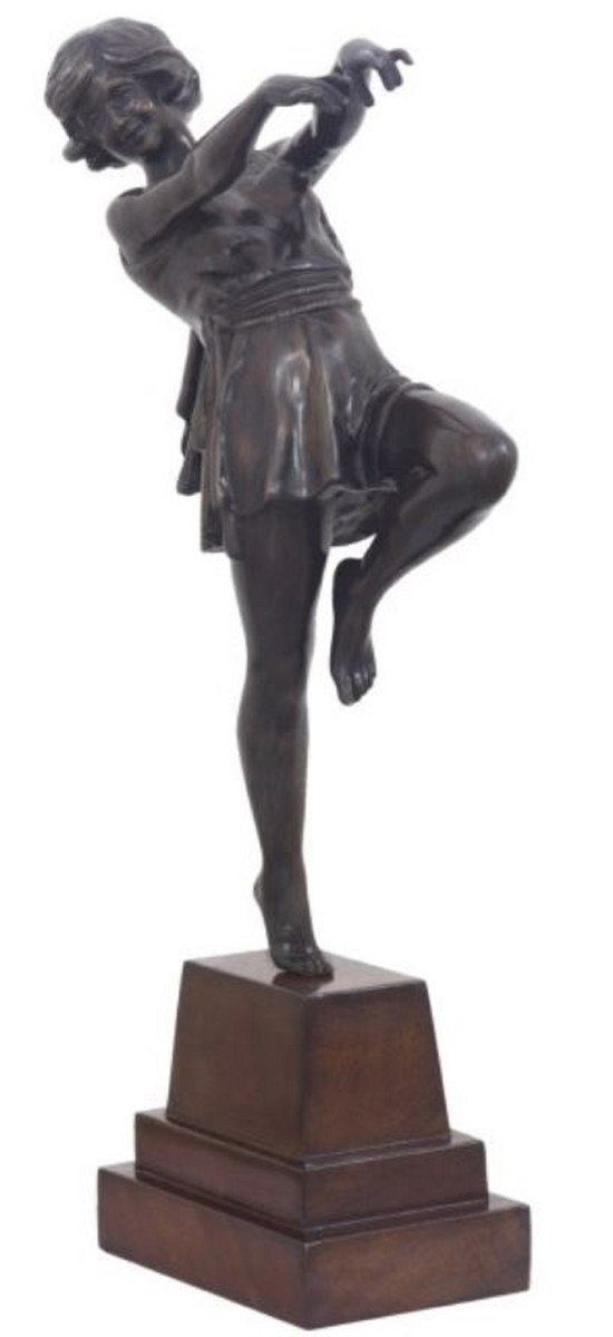Casa Padrino Dekofigur Luxus Bronzefigur tanzende Dame Bronze / Dunkelbraun 22 x 11 x H. 51 cm - Dekofigur auf Holzsockel