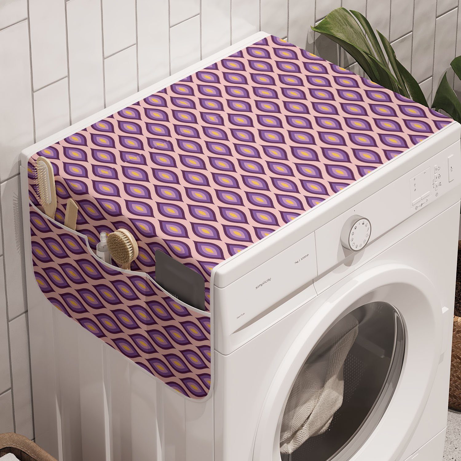 Trockner, für Abstrakt und Blattformen gestreifte Retro Badorganizer Abakuhaus Anti-Rutsch-Stoffabdeckung Waschmaschine