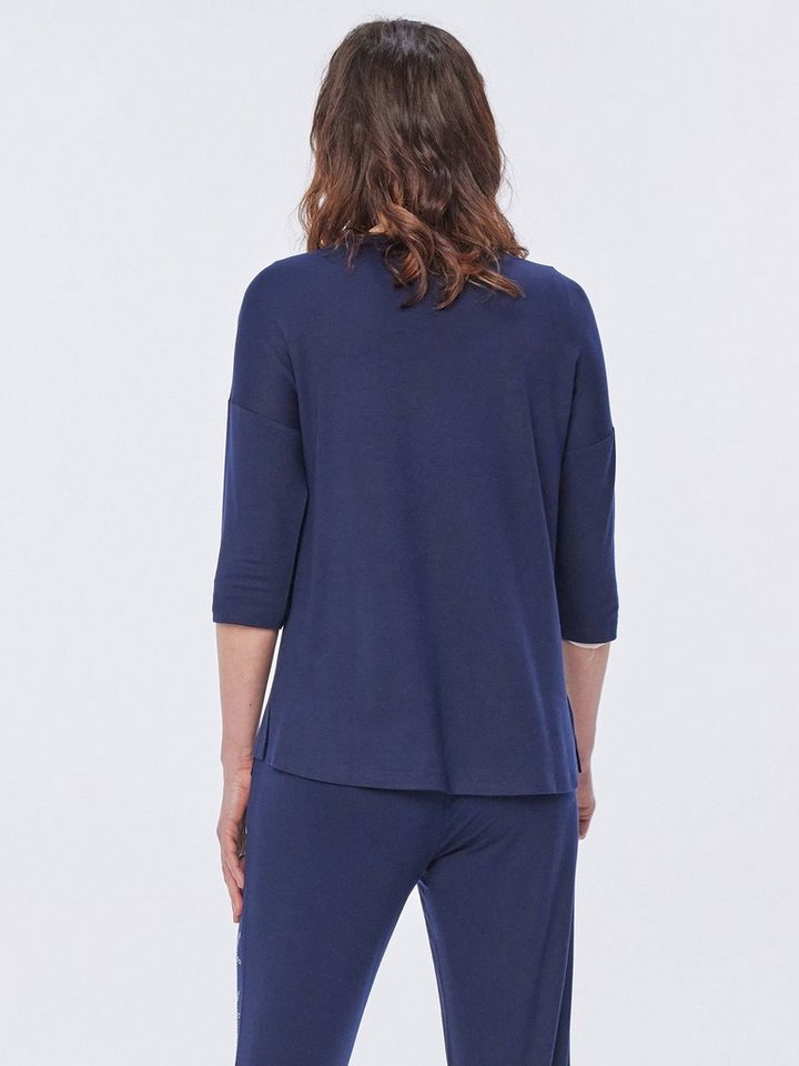 MONACO blue 3/4-Arm-Shirt Blusenshirt elastisch mit Strasssteinen veredelt